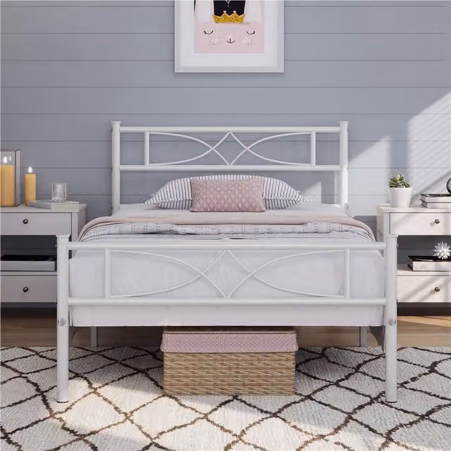 Yaheetech Modern Metal Bed Frame in White, 90 x 200 cm