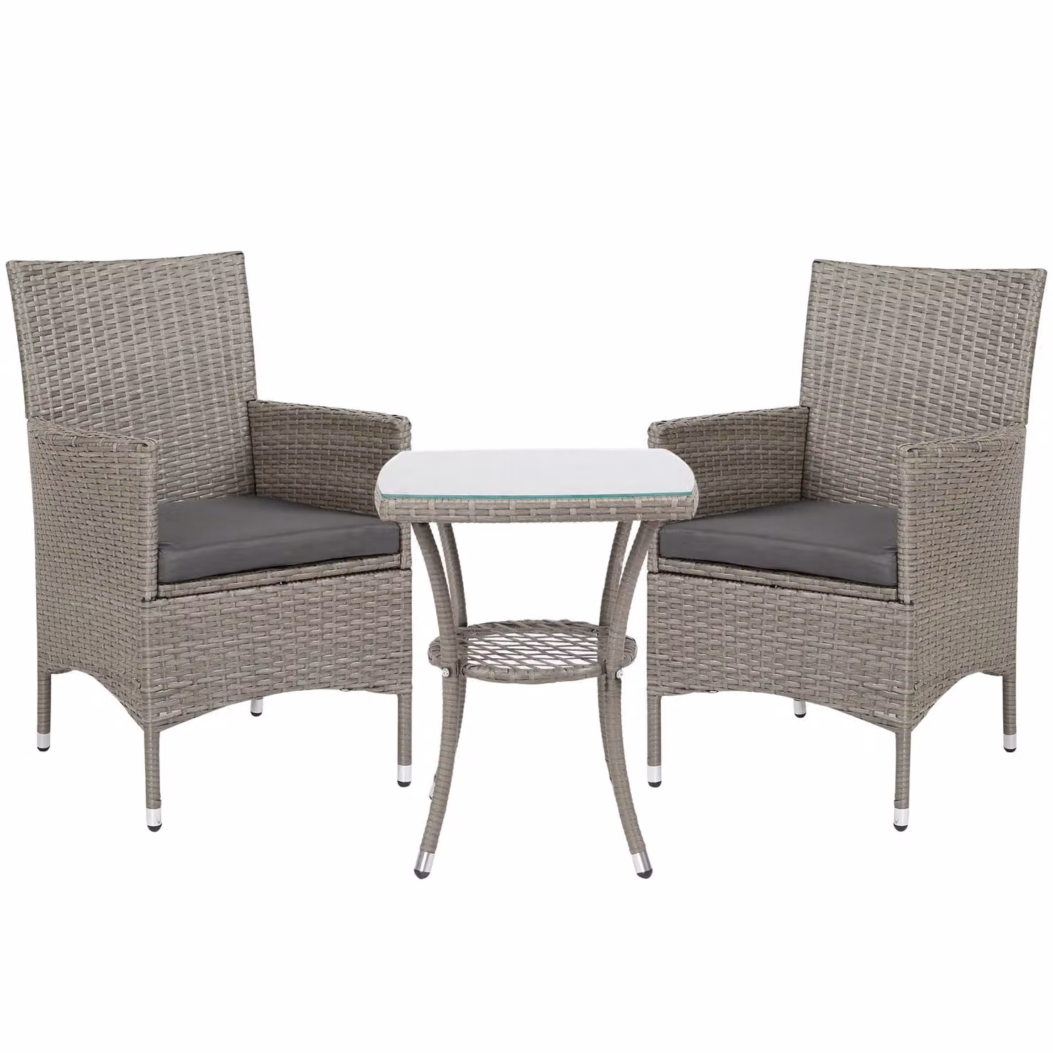 OUTSUNNY 3-Piece Rattan Bistro Set with Glass Top Table and Chairs in Light Grey – 2