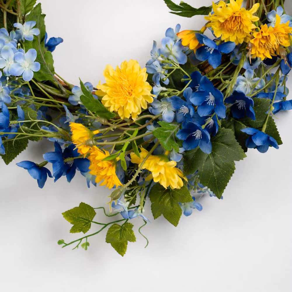 Scottish Everlastings Ltd Blue, Yellow and Green Floral Spring Wreath, Diameter: 50 cm – 2