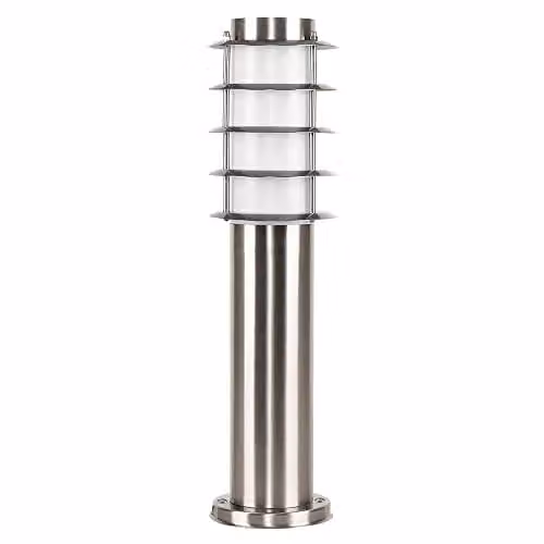 MiniSun Modern Stainless Steel Garden Post Light in Silver with 4W Warm White LED Bulb