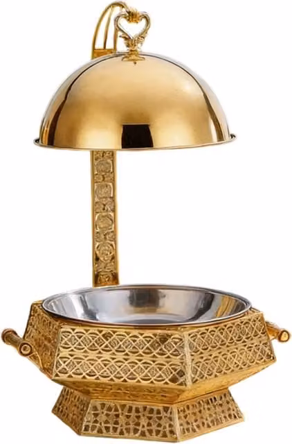 KDMK Gold Hexagonal Buffet Chafing Dish with Lid and Warmers, 8L Stainless Steel Geometric Server