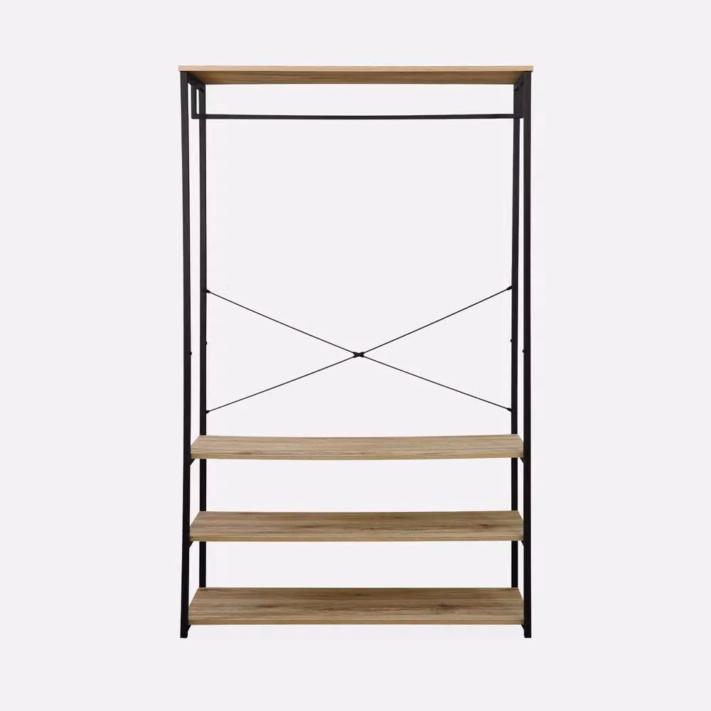 sweeek Industrial Hallway Coat and Shoe Rack with Clothes Rail in Black and Light Brown, H: 167.0 cm x W: 100.0 cm – 2