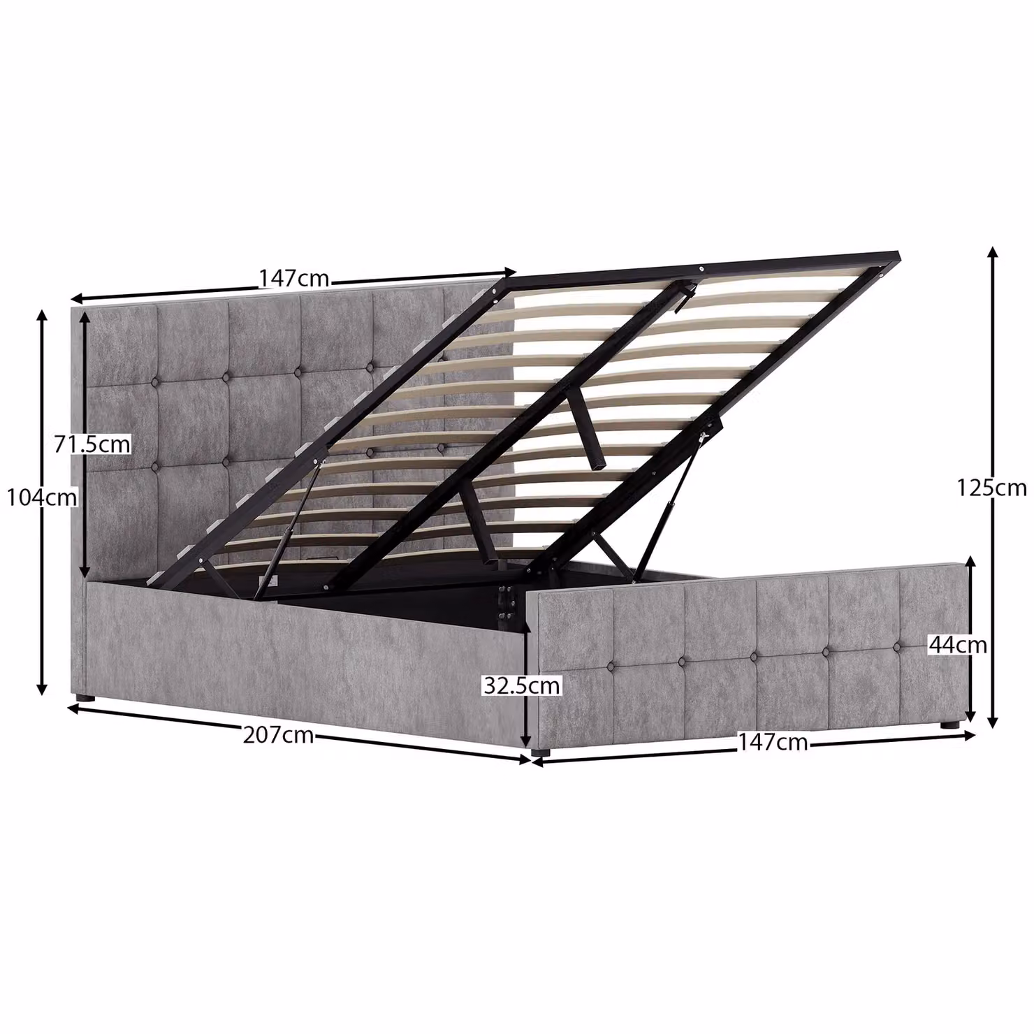 Vida Designs Valentina Double Ottoman Bed Frame in Silver Velvet Fabric, W/D/H: 140 x 200 cm – 2