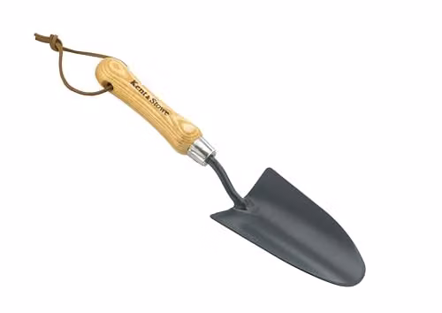 Kent & Stowe Carbon Steel Hand Trowel with Bent Shaft and Wood Handle in Beige – 1