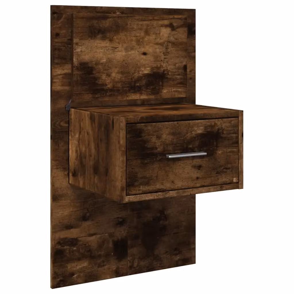 Berkfield Home Wall-mounted Bedside Cabinet with Integrated LED Lights in Smoked Oak Brown – 3