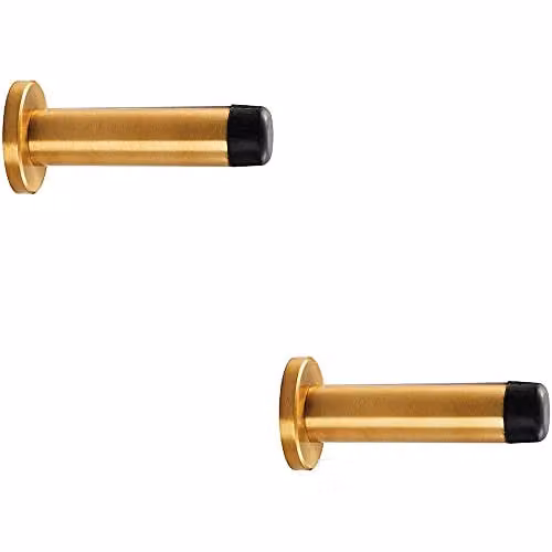 Loops 2 Pack Rubber Tipped Cylinder Doorstop with Rose Wall Mounted in Satin Brass