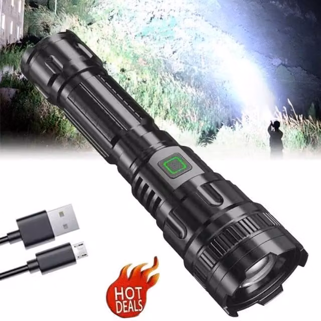 FLAVORA Super Bright 90000LM LED Tactical USB Flashlight in Black