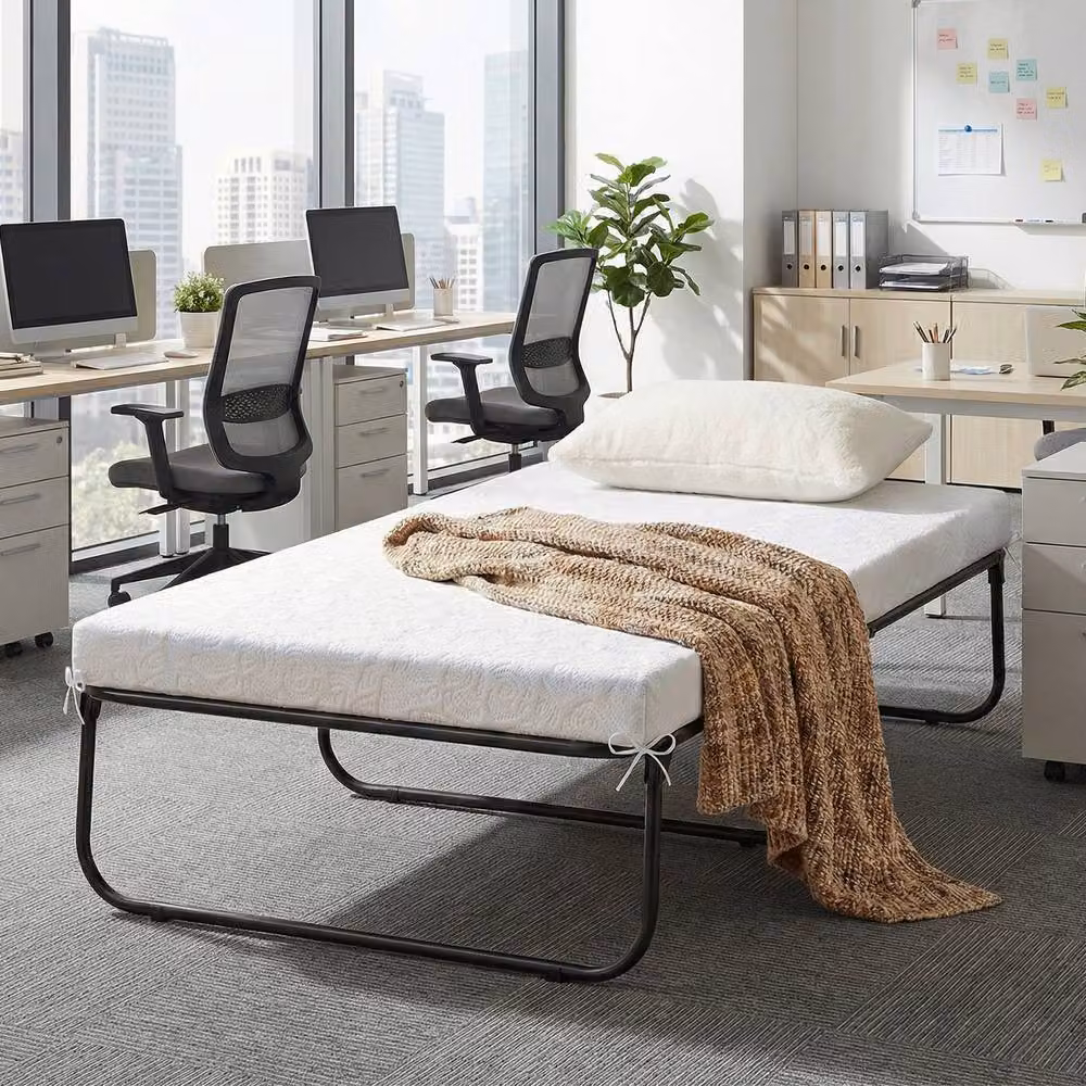 Costway Single Size Folding Rollaway Guest Bed with Foam Mattress in White – 4