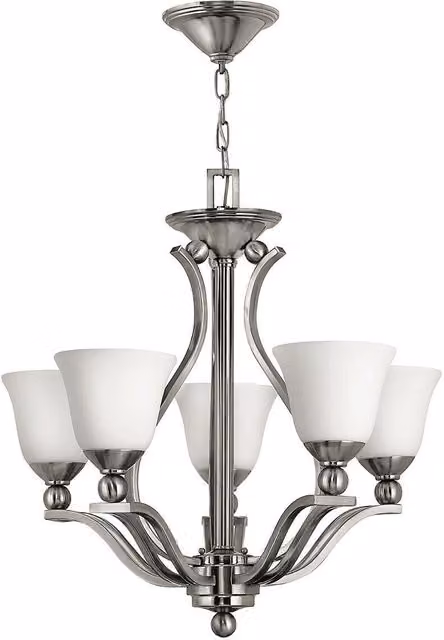 Loops 5 Bulb Chandelier Hanging Pendant Light in Silver with Glass and Metal Details, E27 60W LED Compatible – 1