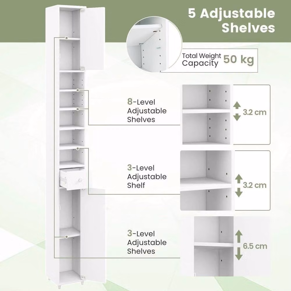 FORGEVIO White Slim Freestanding Bathroom Tall Cabinet with Internal Shelves and Drawers – 2