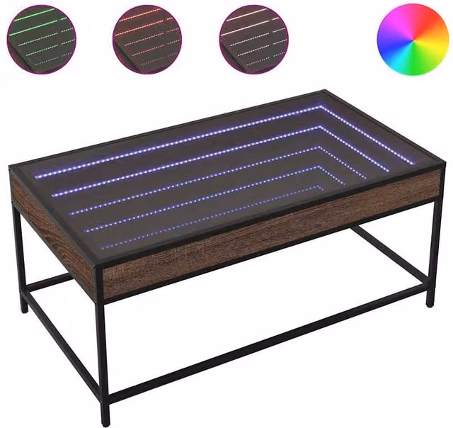 Berkfield Home Infinity LED Coffee Table in Brown Oak, W: 90 cm, D: 50 cm, H: 41 cm