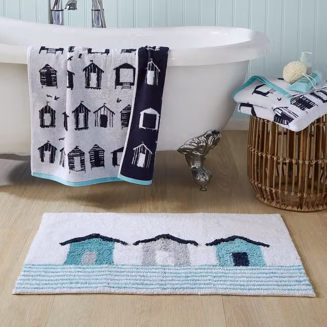 Fusion Beach Huts Anti-Slip Cotton Bath Mat in Blue – 1