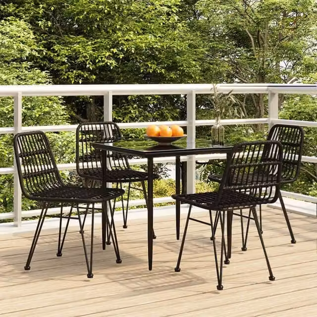 Berkfield Home 5 Piece Black Poly Rattan Garden Dining Set