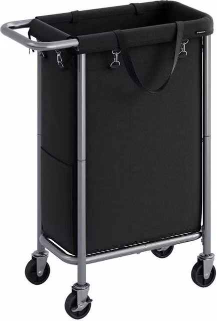 Kelvenix Black Laundry Basket on Wheels with Removable Fabric Bag and Handles
