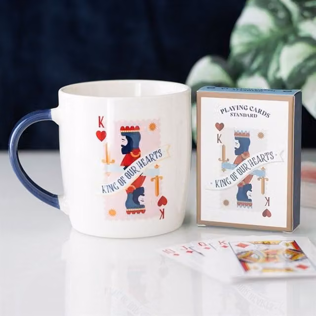 King Of Our Hearts Mug and Playing Cards Gift Set in White and Blue