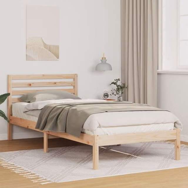 Berkfield Home Solid Pine Wood Bed with Headboard, Brown, W: 90 cm, L: 220 cm – 1