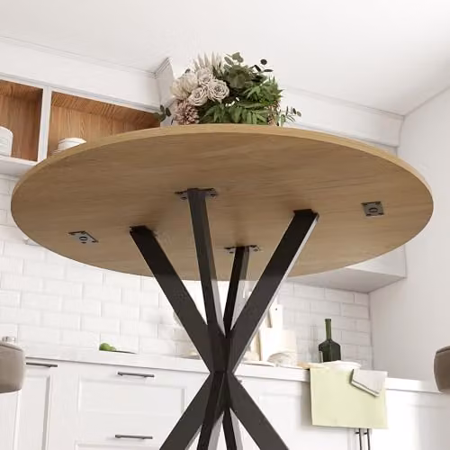HOMCOM Round Industrial Dining Table with X-Frame Steel Legs in Oak and Black, Diameter: 80 cm, Height: 75 cm – 3