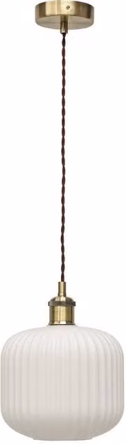 First Choice Lighting Bento Retro Pendant Fitting with White Ribbed Glass and Gold/Brass Finish – 1