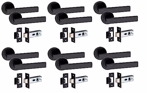 Golden Grace Delta Door Handles on Rose with Latch, Matt Black, 6 Pairs