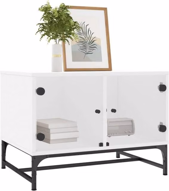 Berkfield Home Modern Rectangular Coffee Table with Glass Doors, White, W: 68.5 cm, D: 50 cm, H: 50 cm – 1