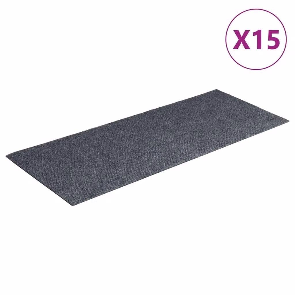 Berkfield Home Self-adhesive Rectangular Stair Mats, 15 Pieces, Light Grey, W: 60 cm, D: 25 cm – 2