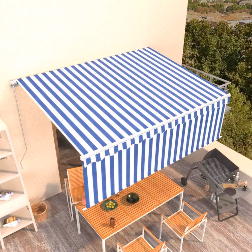 Berkfield Home Manual Retractable Awning with Blind, Blue and White Striped, W: 400 cm, D: 300 cm – 2