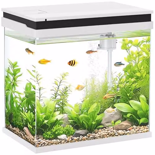 PawHut 26L Small Fish Tank with Filter System, LED Lights and Water Pump, White – 1