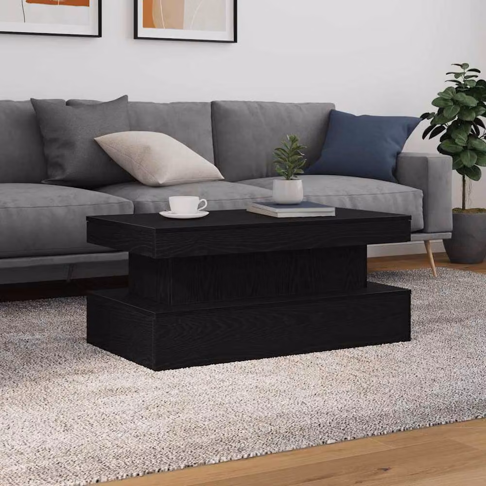 Berkfield Home Modern Rectangular Coffee Table with LED Lights, Black Oak, W: 90 cm, D: 50 cm, H: 40 cm – 4
