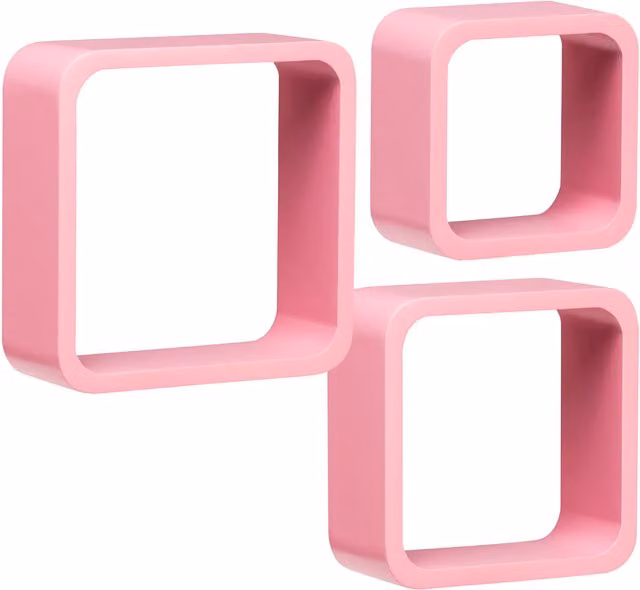 Premier Housewares Set of 3 Pink MDF Wall Mounted Cubes