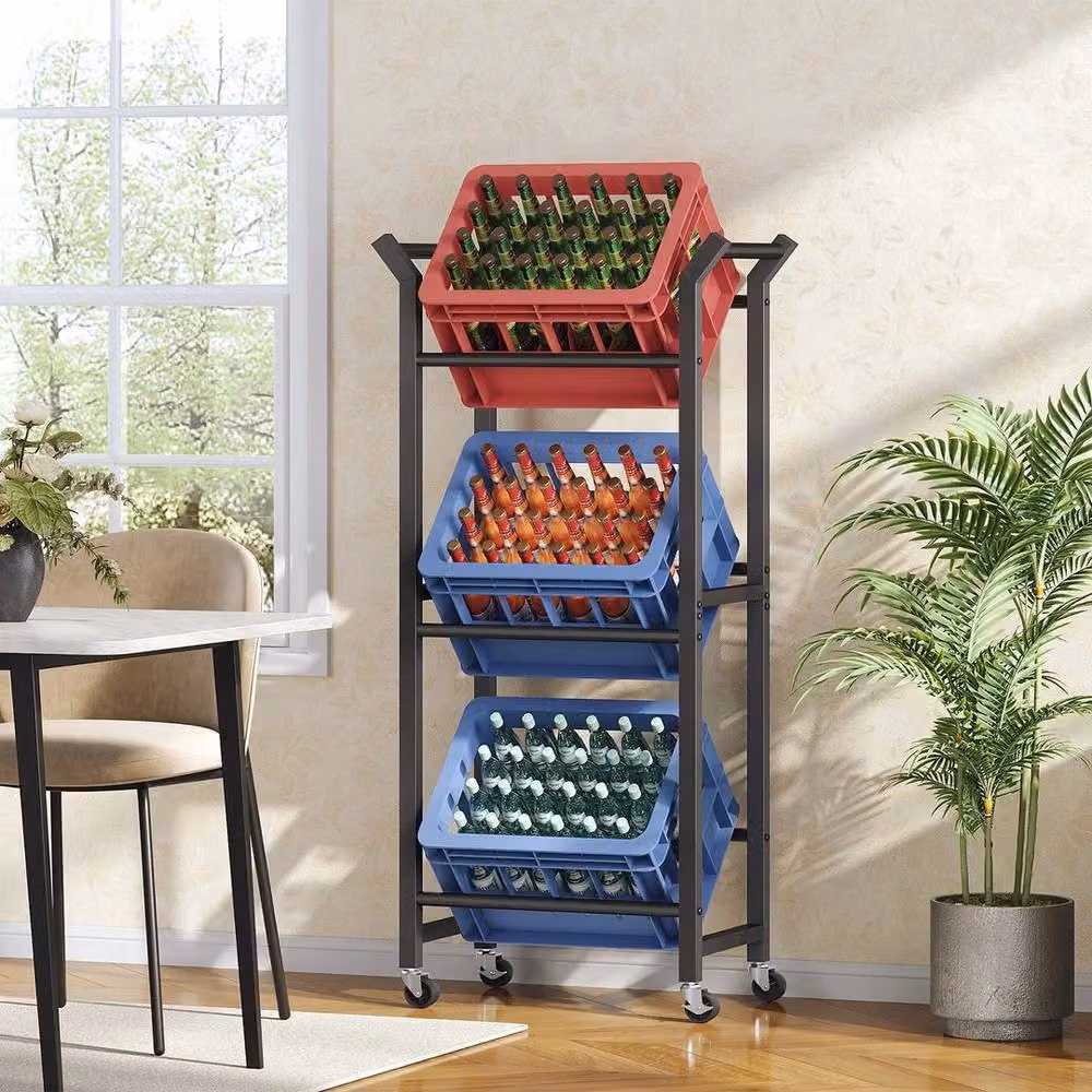 KORVIXA Black Metal Floor Beverage Rack and Water Bottle Holder Organizer, W: 100 cm, D: 50 cm, H: 50 cm – 3