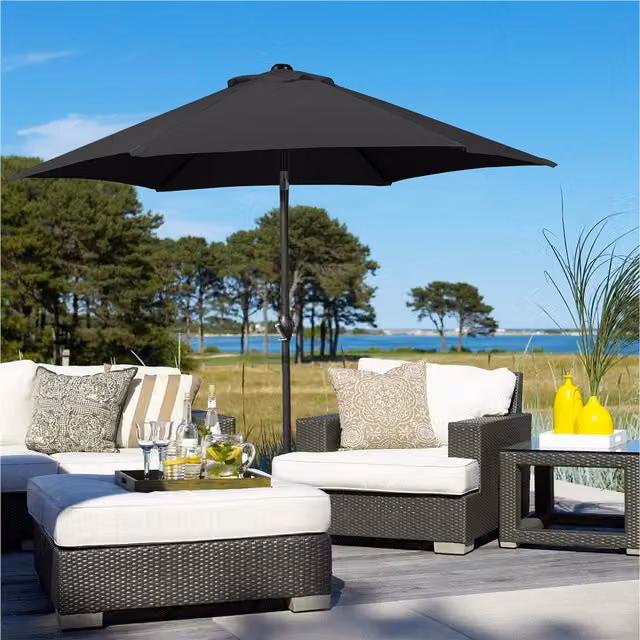 Yaheetech Black 2.3m Patio Umbrella with 6 Ribs and Polyester Canopy