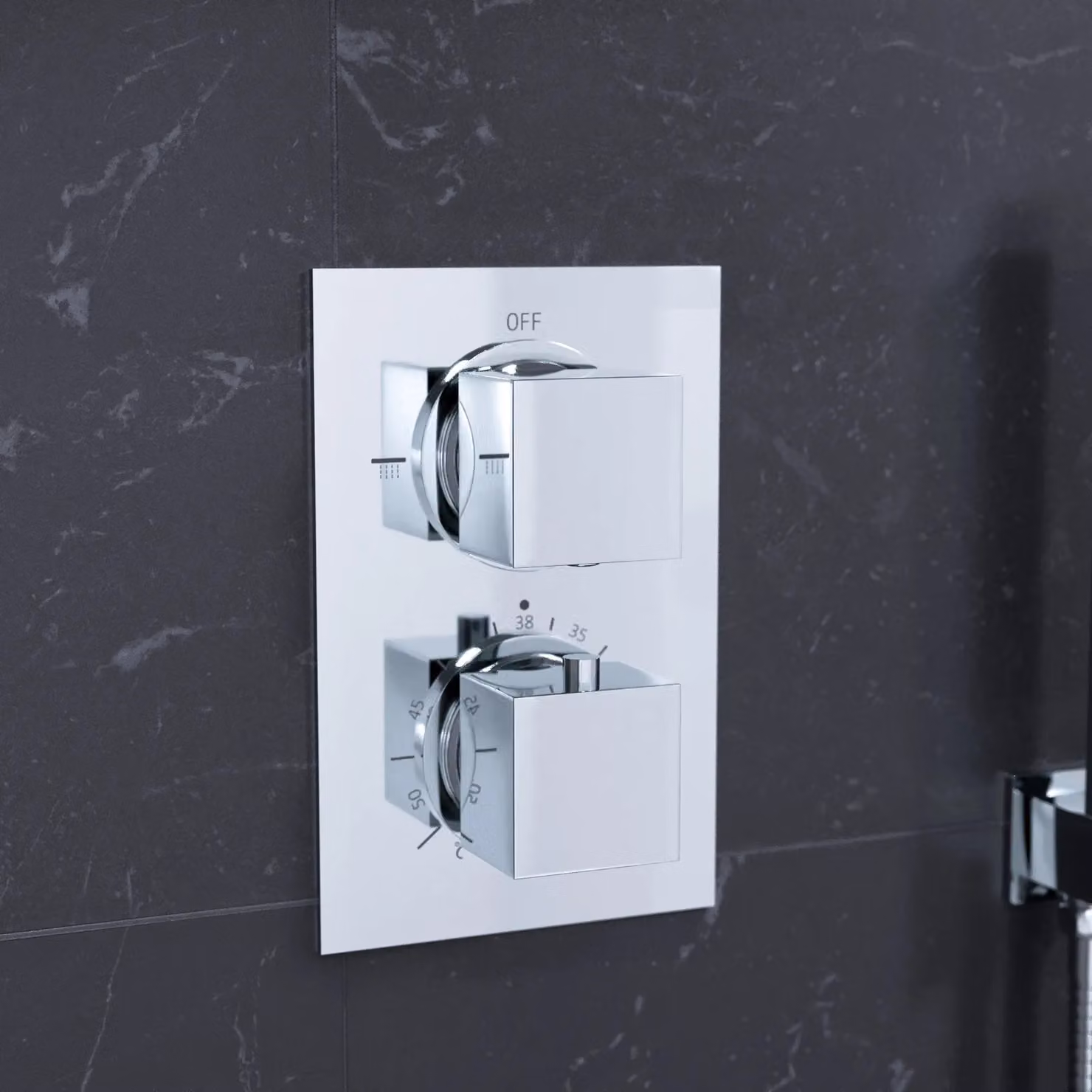 Nes Home Square Concealed Thermostatic Shower Mixer Set with Overhead Shower and Handset in Metallic Silver – 2