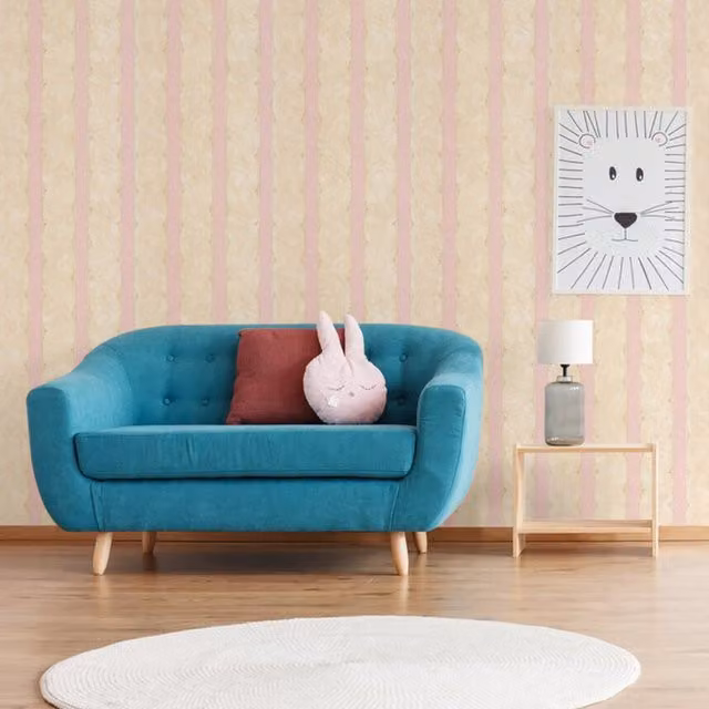 SK Filson Washable Abstract Striped Scandinavian Wallpaper in Beige, Pink and Blue
