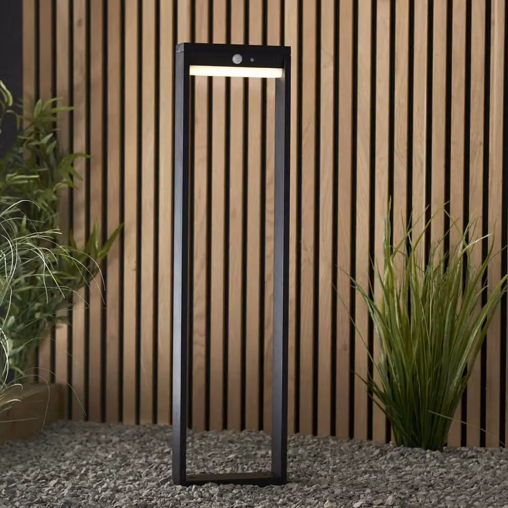 Loops Solar Powered Outdoor LED Bollard Post Light in Black with White Diffuser – 3