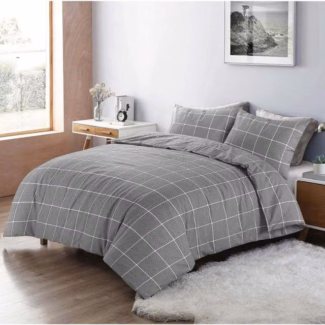 HomeSpace Direct Mateo Stripes and Dots Duvet Cover Set, Grey, White and Black, W: 180 cm x H: 200 cm