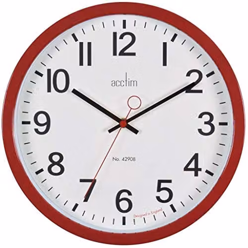 Acctim Kempston Round Metal Wall Clock in Red, Diameter: 35 cm – 1