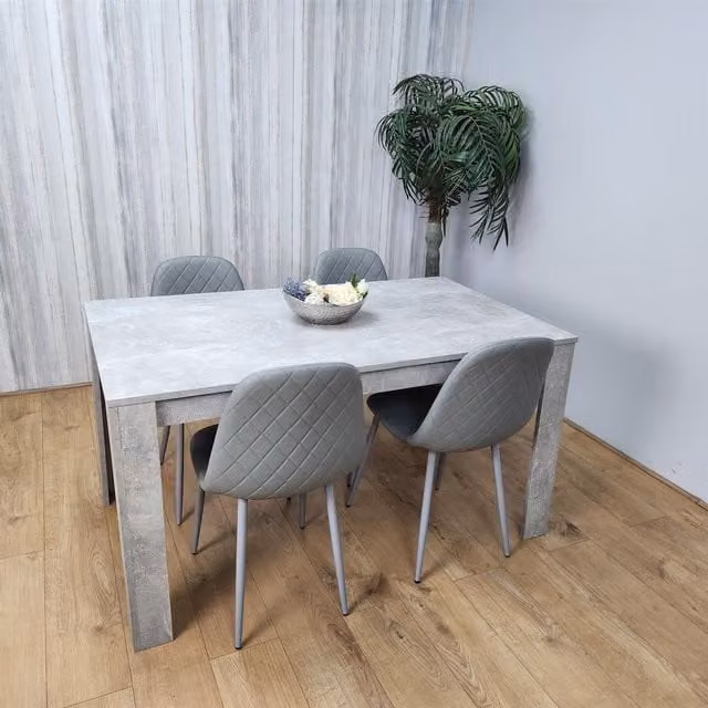 KOSY KOALA Modern Rectangular Dining Table Set with 4 Grey Chairs, Brown MDF and Metal Furniture, W/D/H: 120 x 77 x 75 cm