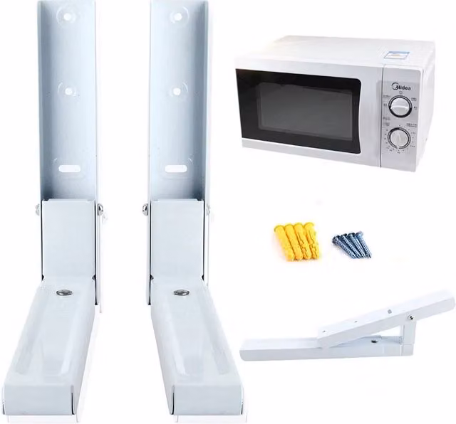 Nordara Set of 2 White Wall Mounted Microwave Brackets with Extendable Stainless Steel Arms