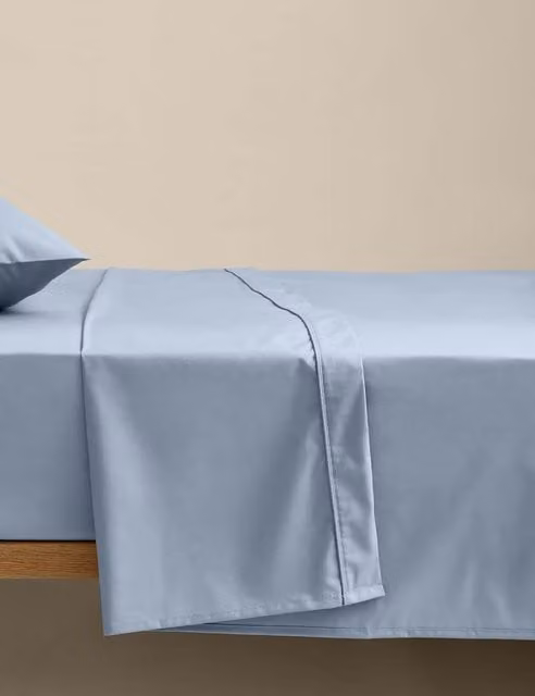 M&S Egyptian Cotton 230 Thread Count Percale Flat Sheet, Steel Blue, 200 x 200 cm