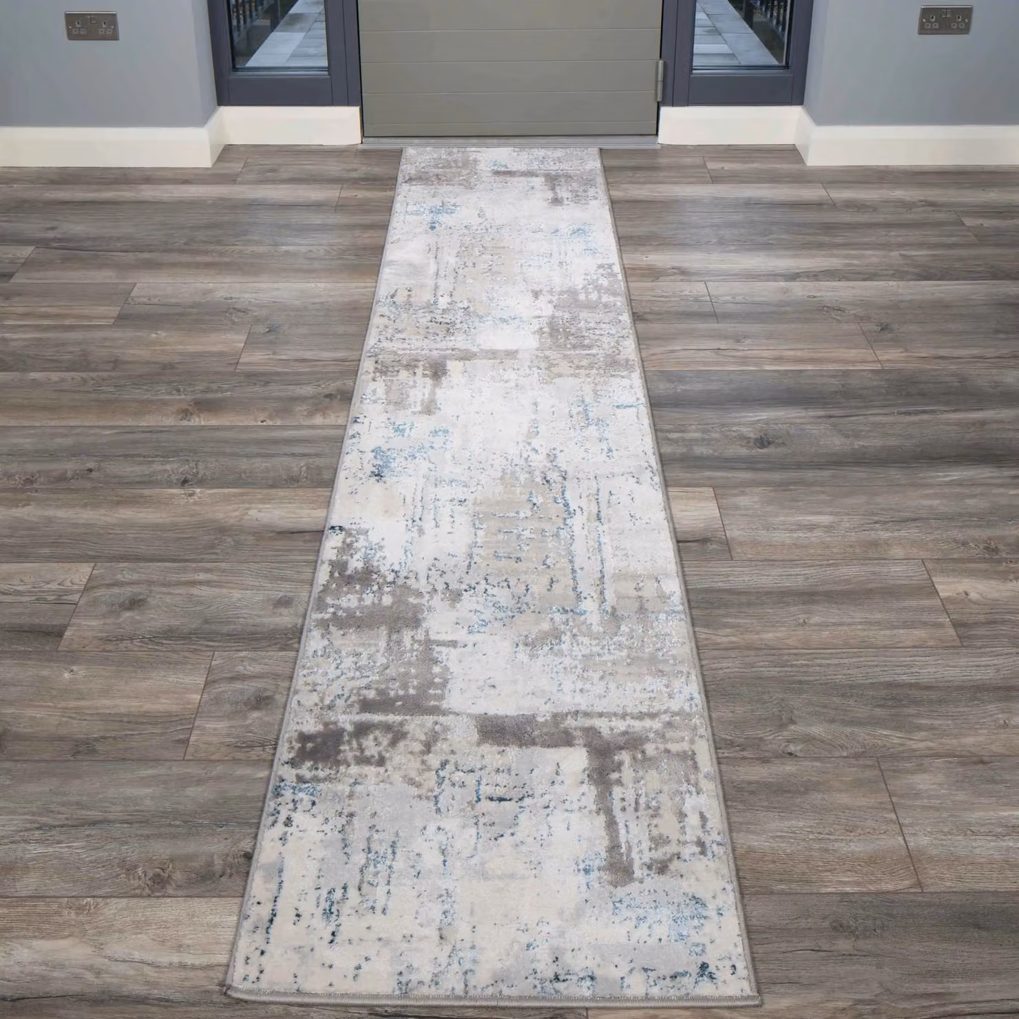 Kukoon Modern Abstract Distressed Area Rug in Silver, Blue and Grey, W: 240 cm, D: 330 cm – 4