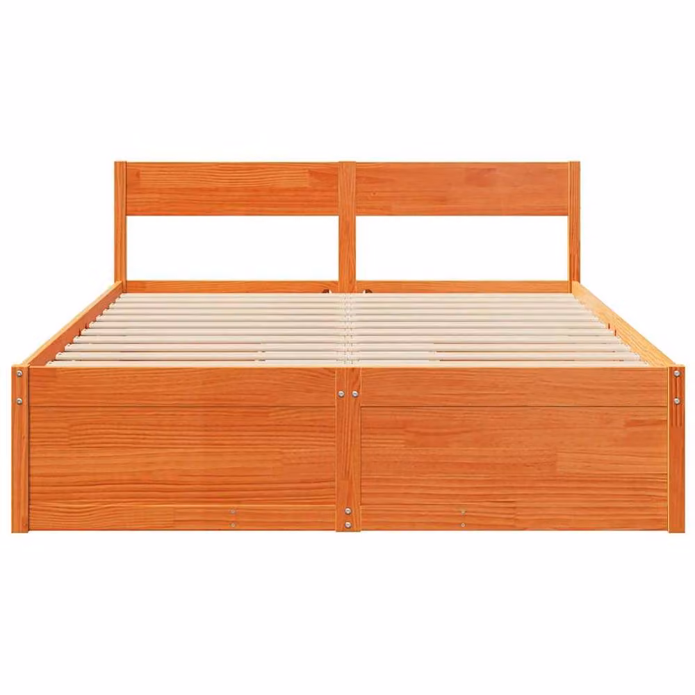 Berkfield Home Modern Solid Wood Pine Bed Frame in Waxed Brown, W/D/H: 140 x 200 x 78 cm – 2