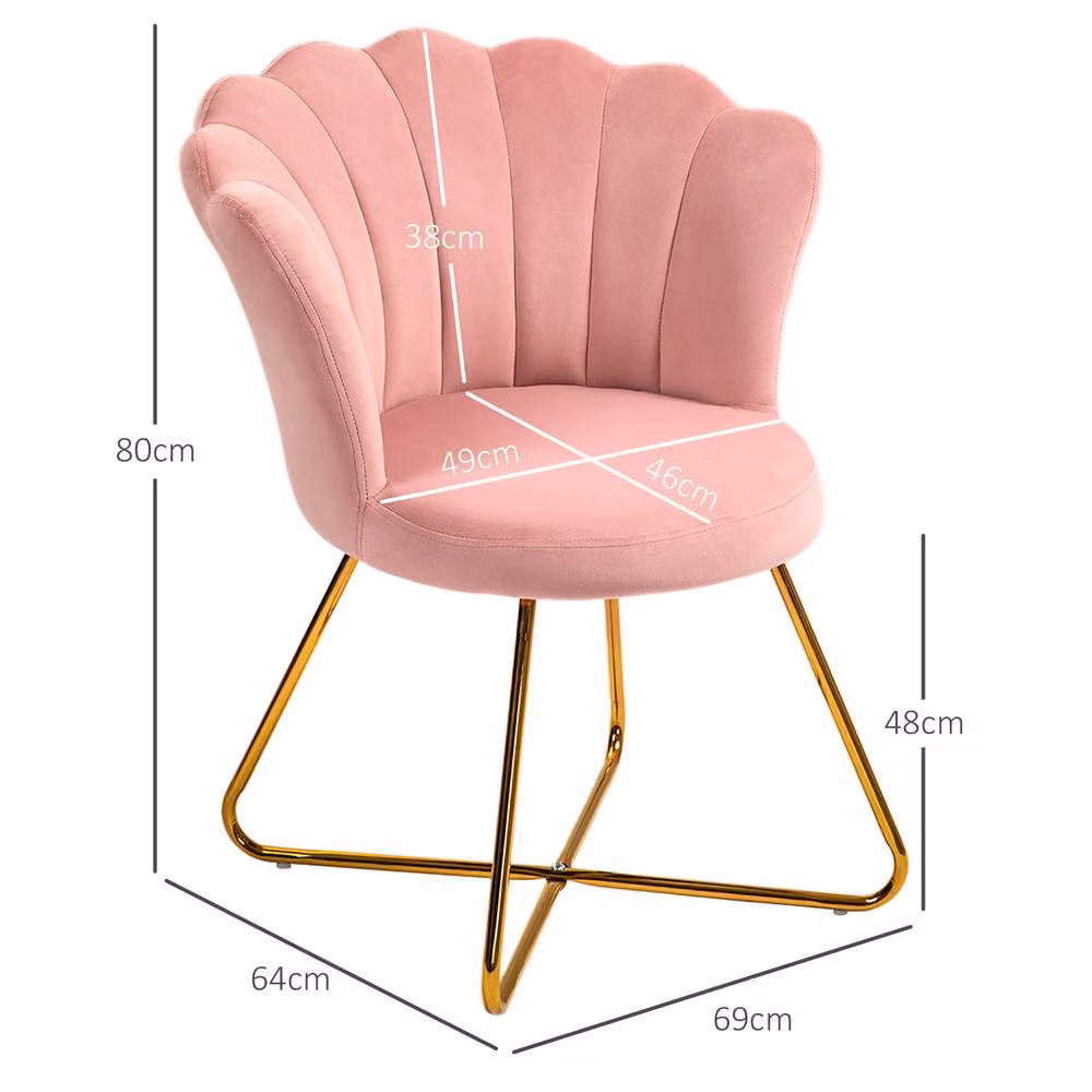 STILVORA Pink Velvet Accent Chair with Scalloped Shell Back and Metal Frame – 2