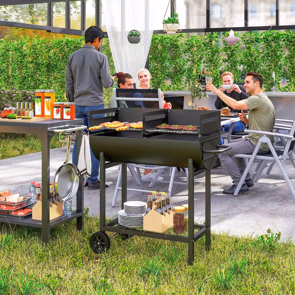 Rolipo Steel 2-Grill Charcoal BBQ with Wheels, Black – 3