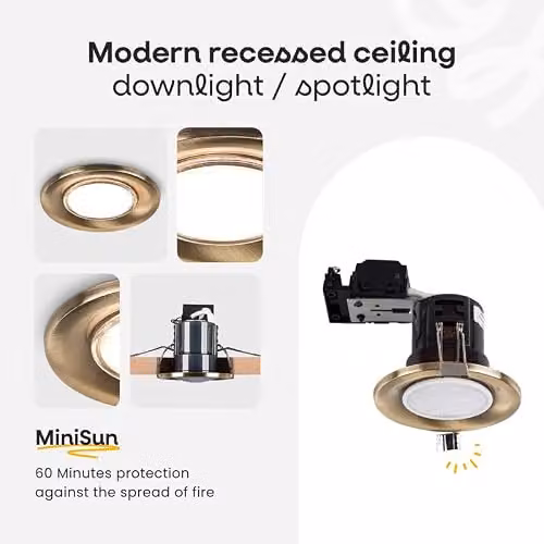 MiniSun Pack of 20 Fire Rated Brushed Chrome GU10 Recessed Ceiling Downlights with 6500K Cool White Bulbs – 2