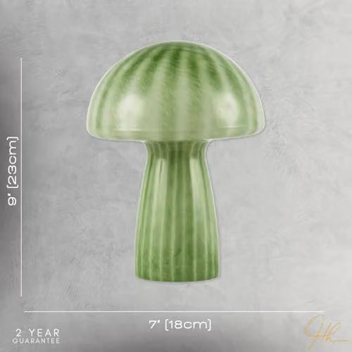 Happy Homewares Retro Green Glass Mushroom Table Lamp, H 23 cm x W 18 cm x D 18 cm – 3
