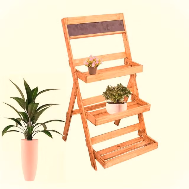 Roots & Shoots 3 Tier Rustic Wooden Folding Plant Pot Stand, Brown, H 75 x W 49 x D 41 cm