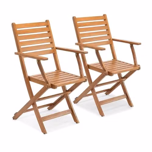 VonHaus Cannes Set of 2 Folding Acacia Wood Garden Chairs in Brown with Armrests – 1