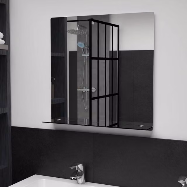 Berkfield Home Square Wall Mirror with Shelf in Silver and Transparent Glass, W/H: 60 x 60 cm – 1