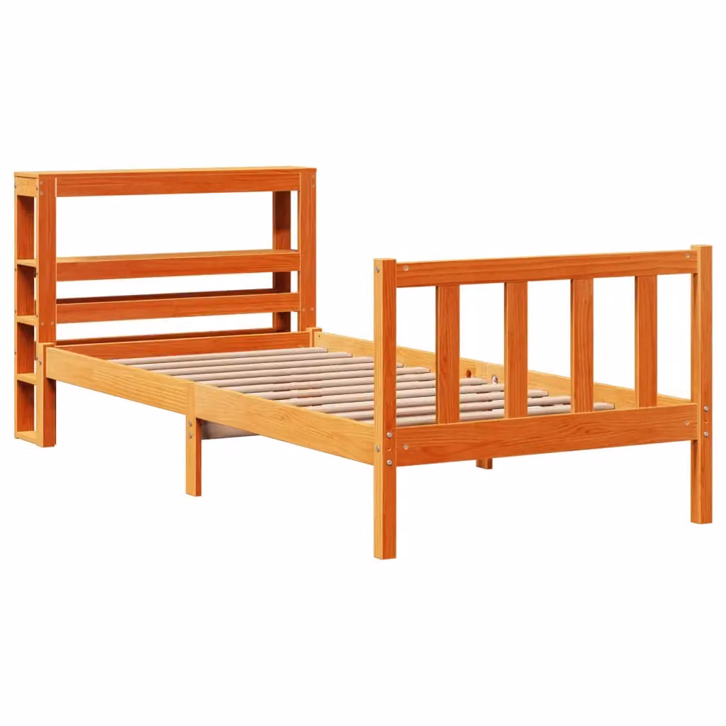 Berkfield Home Rustic Pine Bed Frame with Headboard and Side Compartments in Wax Brown, W/D/H: 100 x 200 cm – 2
