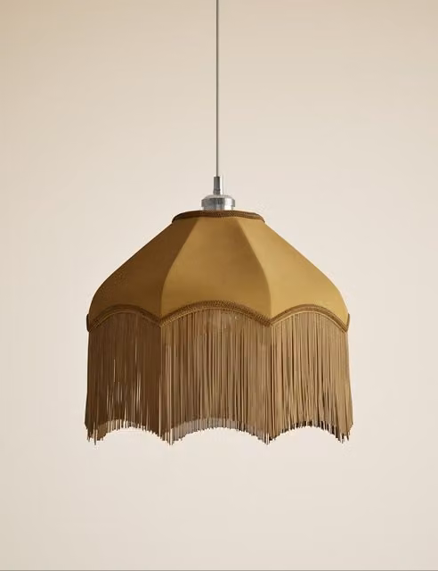 M&S Fringed Velvet Dome Lamp Shade in Yellow